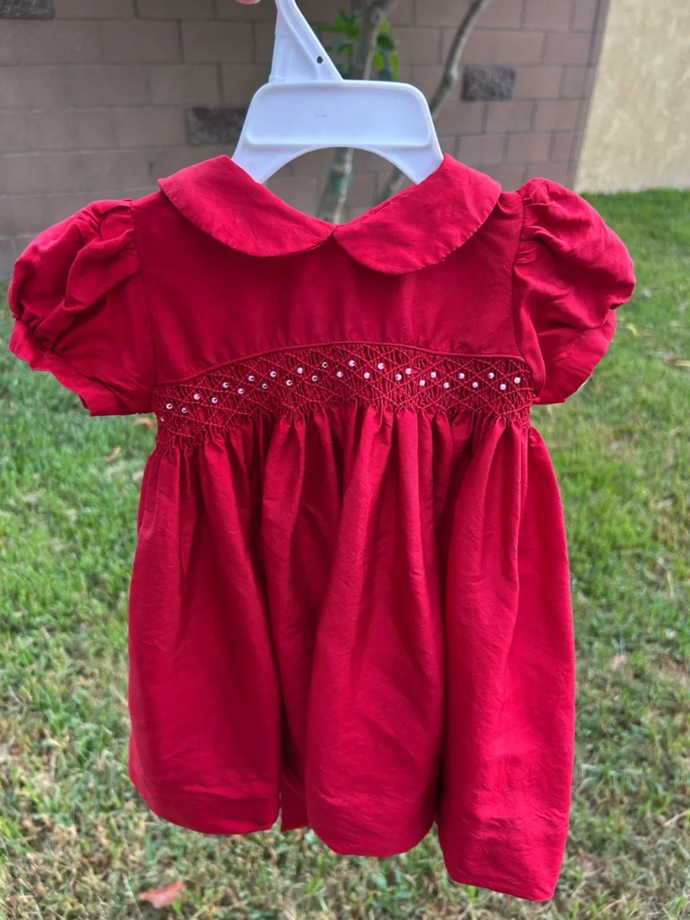 Red Smocked Peter Pan Collar Dress